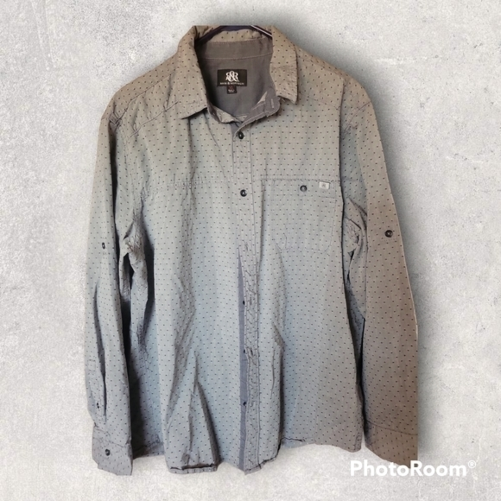 Rock & Republic Mens Gray with‎ Black Design Button Down Shirt size XLarge